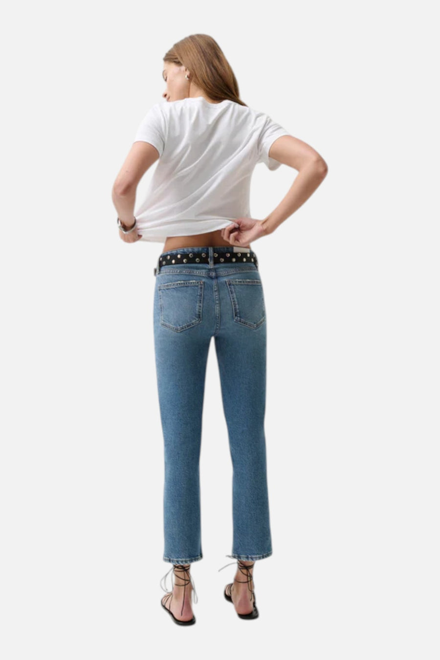 Pistola Aleks Mid Rise Crop Straight Jean in River – on model