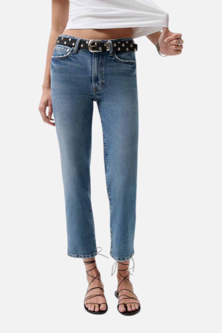 Pistola Aleks Mid Rise Crop Straight Jean in River – detail