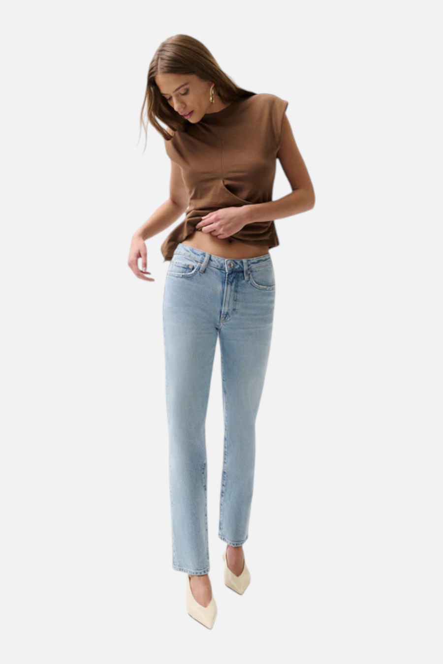 Pistola Aleks Mid-Rise Straight Leg Jean in Aegean – back view