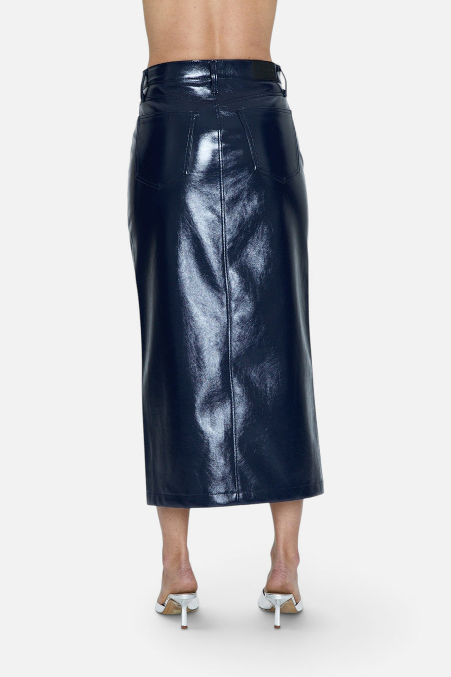 Pistola Alice Utility Midi Skirt in Navy Vinyl – detail