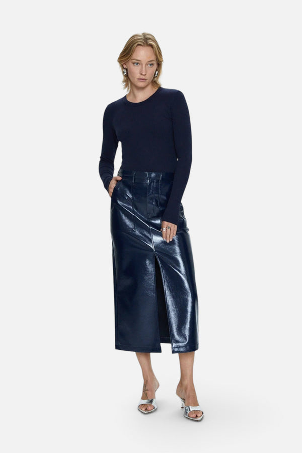 Pistola Alice Utility Midi Skirt in Navy Vinyl