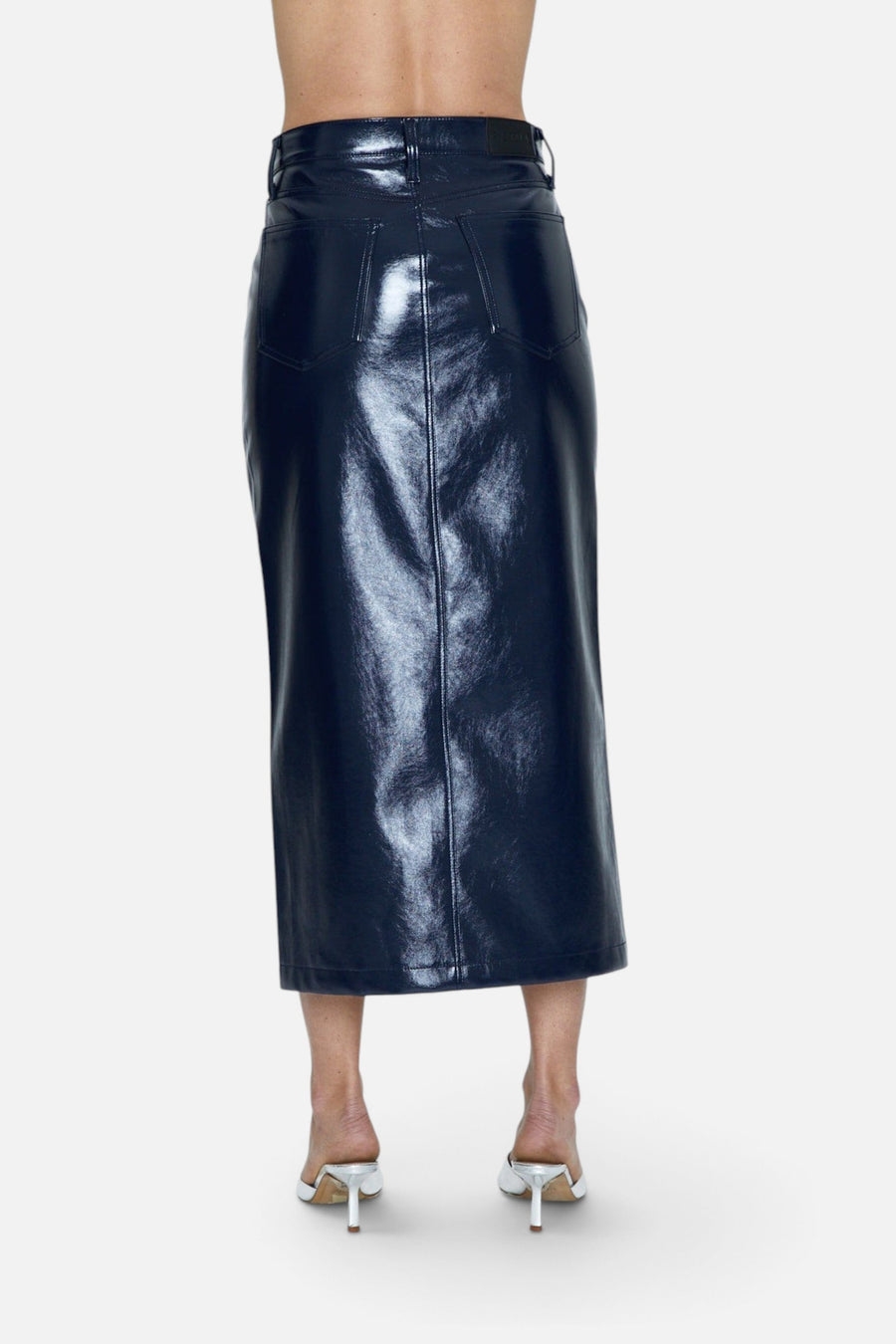 Pistola Alice Utility Midi Skirt in Navy Vinyl – side view