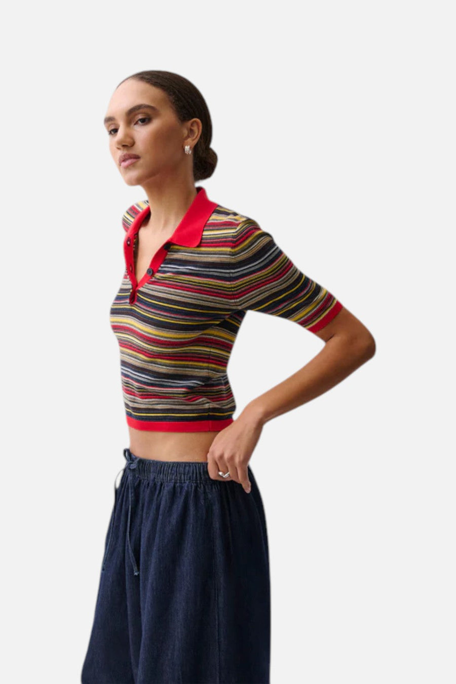Pistola Ashlee Short Sleeve Polo Sweater in Negroni Stripe – detail
