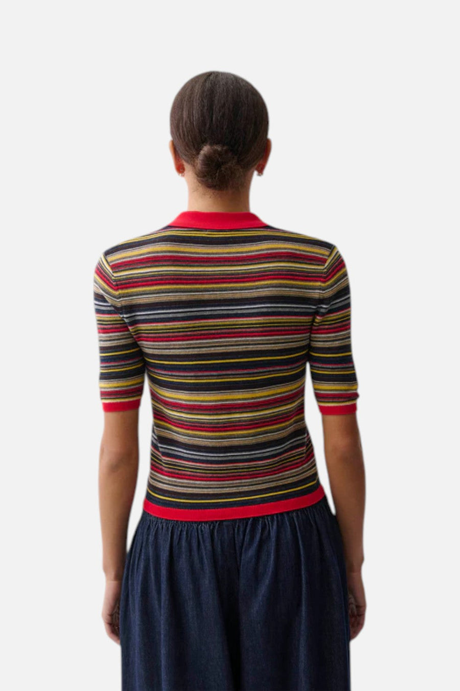 Pistola Ashlee Short Sleeve Polo Sweater in Negroni Stripe – flat lay