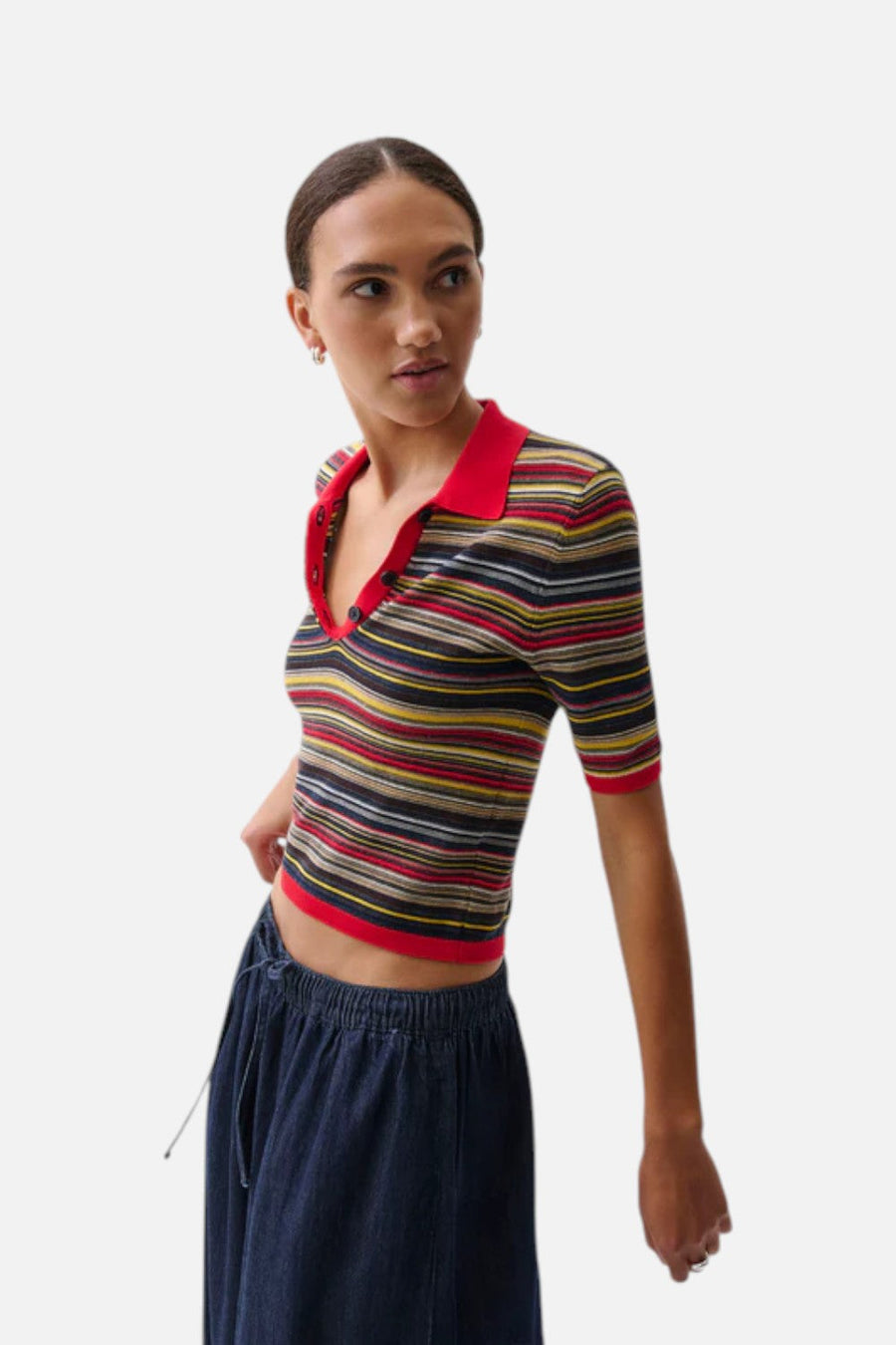 Pistola Ashlee Short Sleeve Polo Sweater in Negroni Stripe – side view