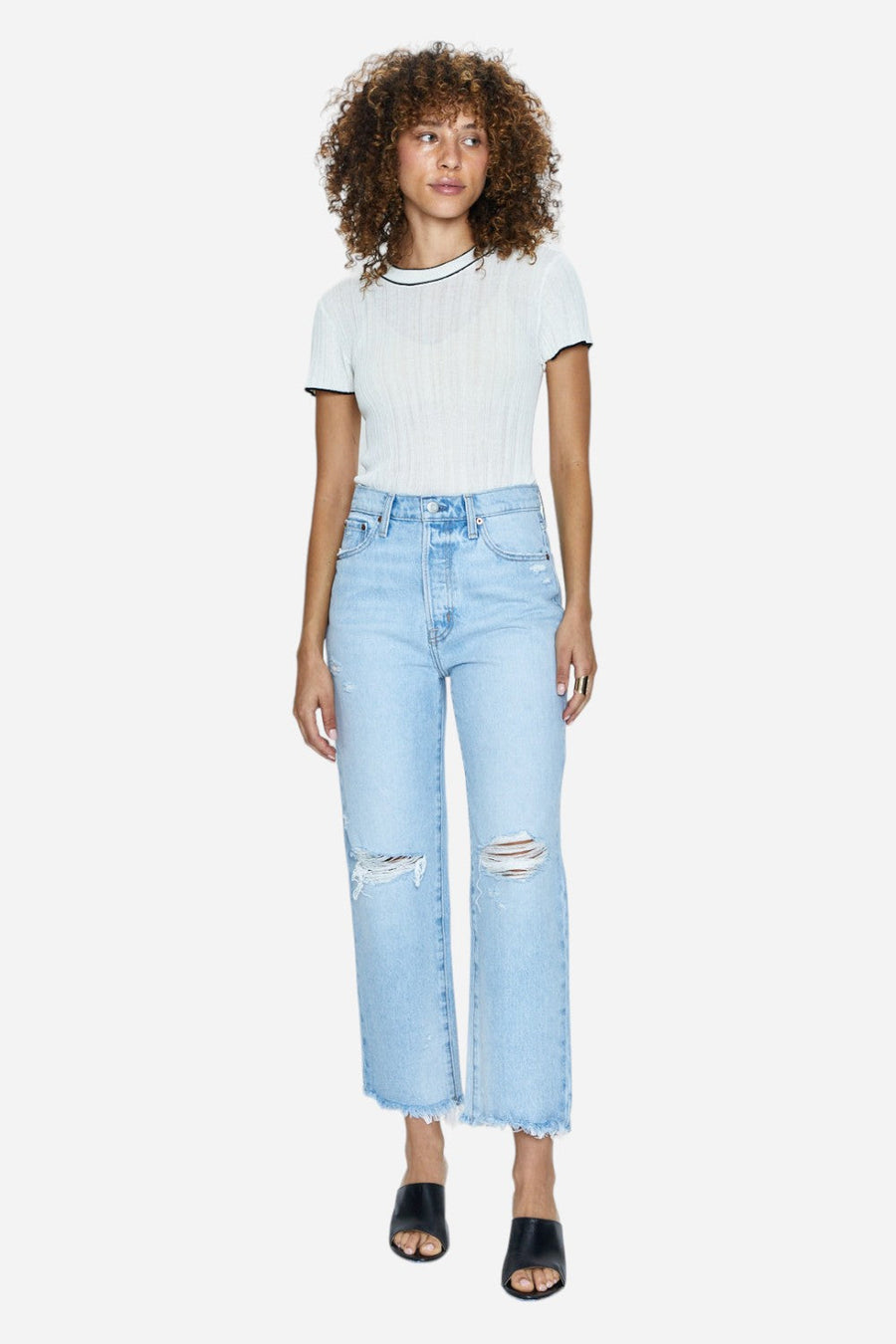Pistola Cassie Crop High-Rise Straight Jeans in Daytrip Distressed – back view
