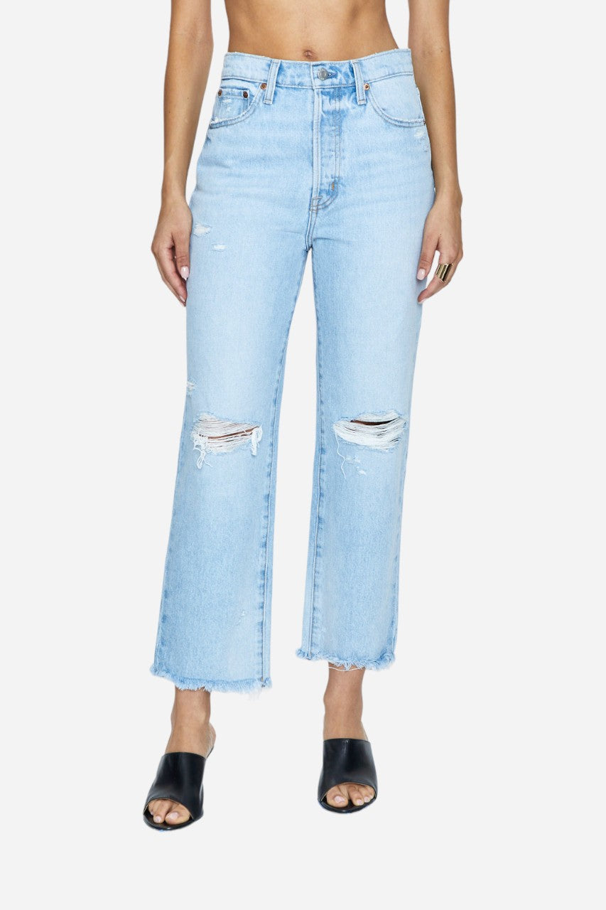 Pistola Cassie Crop High-Rise Straight Jeans in Daytrip Distressed – front view