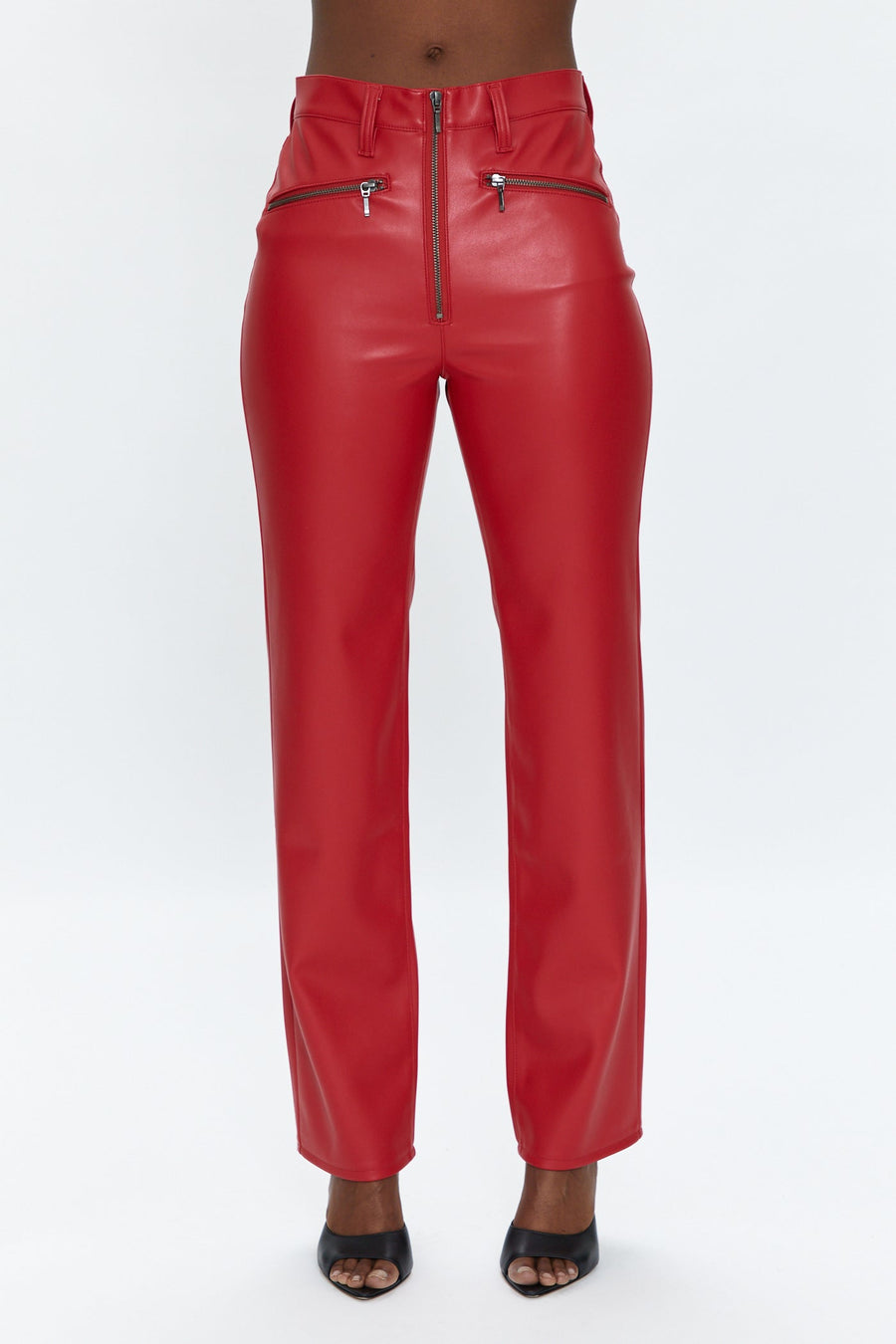Pistola Cassie Exposed Zipper Super High Rise Straight Pant in Garnet – back view