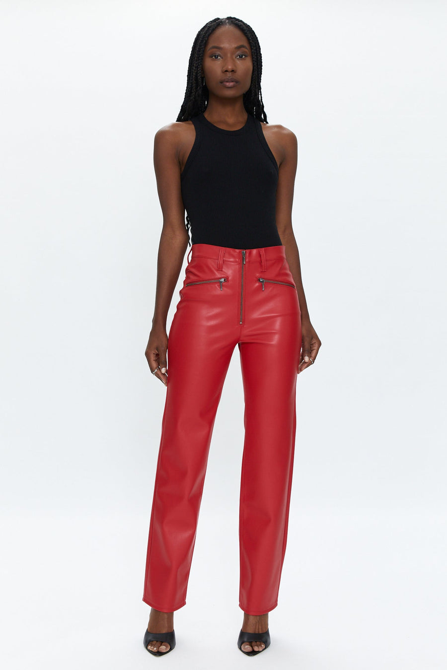 Pistola Cassie Exposed Zipper Super High Rise Straight Pant in Garnet – front view