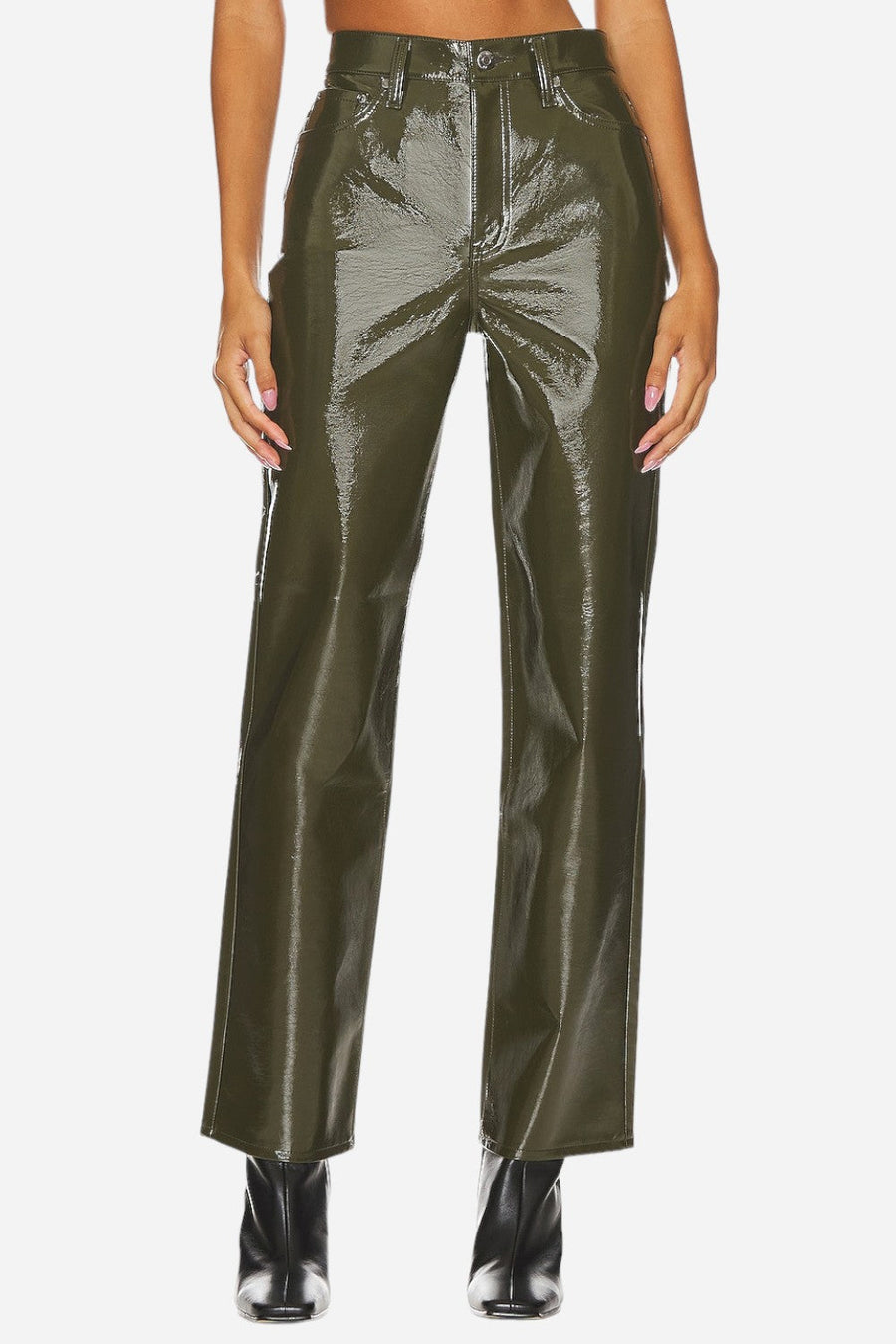 Pistola Cassie Super High Rise Straight Pants in Olive Vinyl – back view