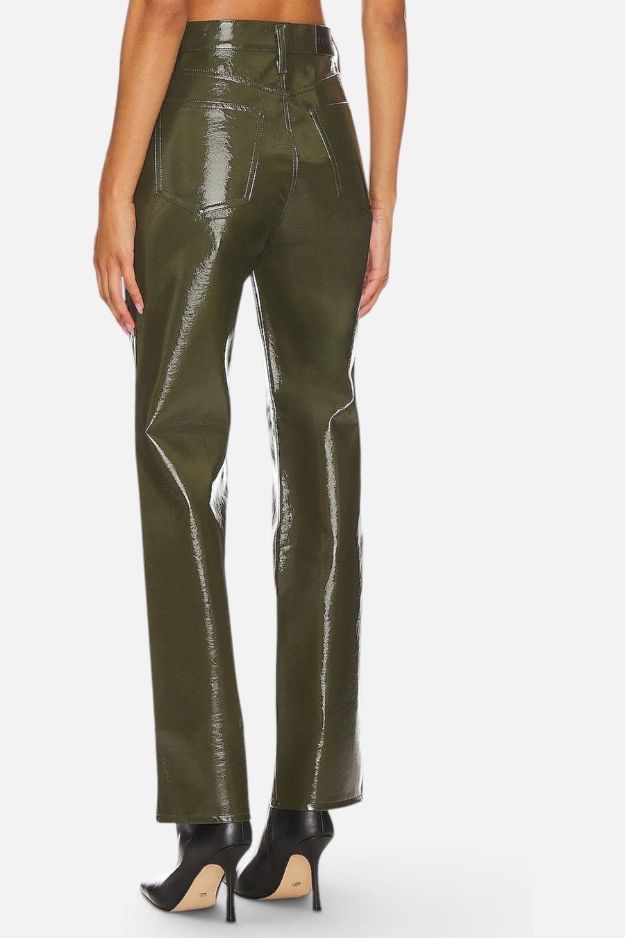 Pistola Cassie Super High Rise Straight Pants in Olive Vinyl – detail