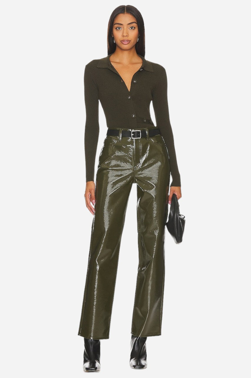 Pistola Cassie Super High Rise Straight Pants in Olive Vinyl – front view