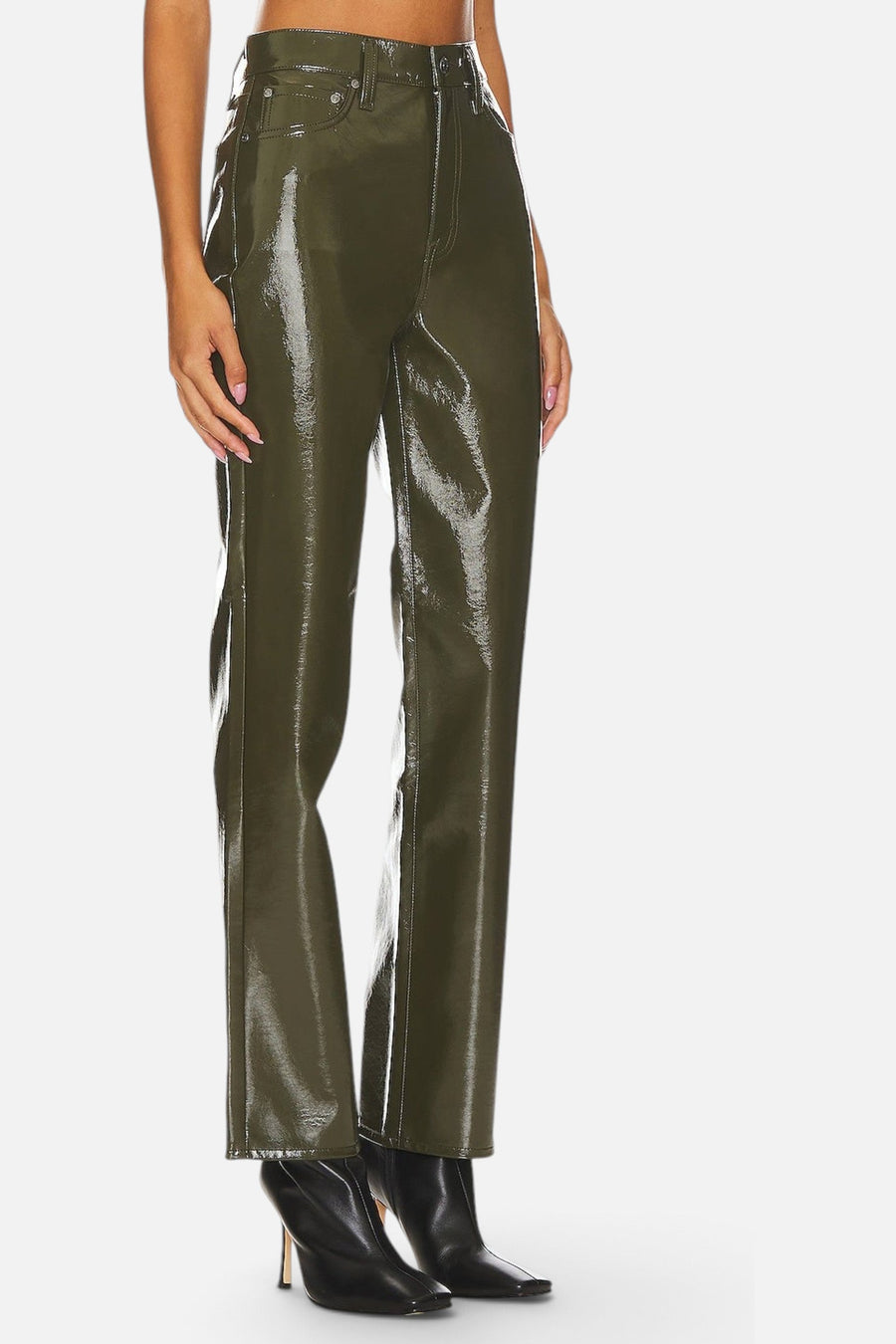 Pistola Cassie Super High Rise Straight Pants in Olive Vinyl – side view