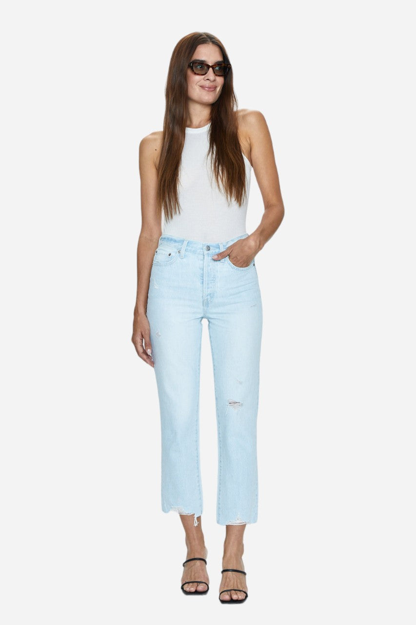 Pistola Charlie High Rise Straight Classic Jeans in Destination Distress – detail