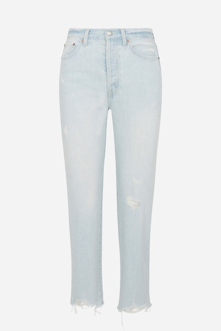 Pistola Charlie High Rise Straight Classic Jeans in Destination Distress – flat lay