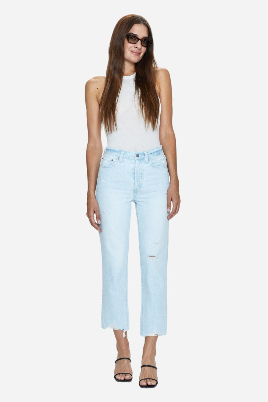 Pistola Charlie High Rise Straight Classic Jeans in Destination Distress – front view
