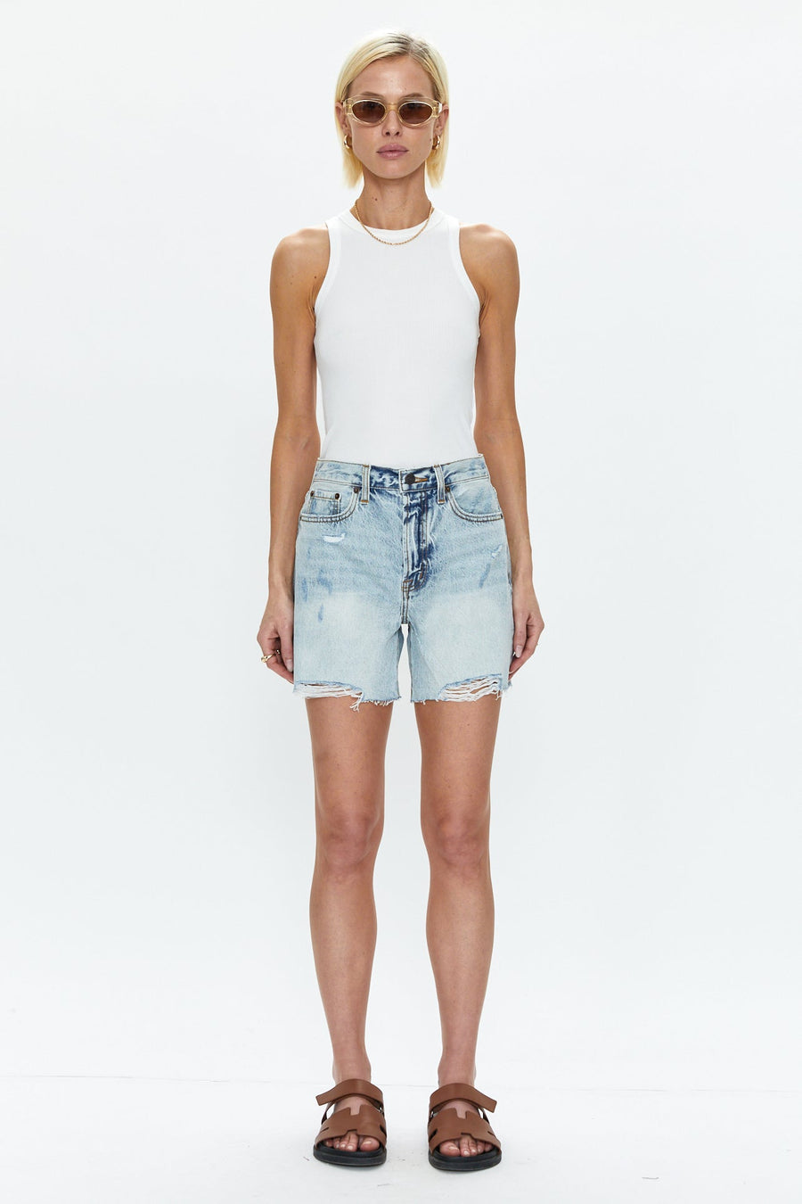 Pistola Devin High Rise Mom Cut Off Shorts in St Tropez – detail