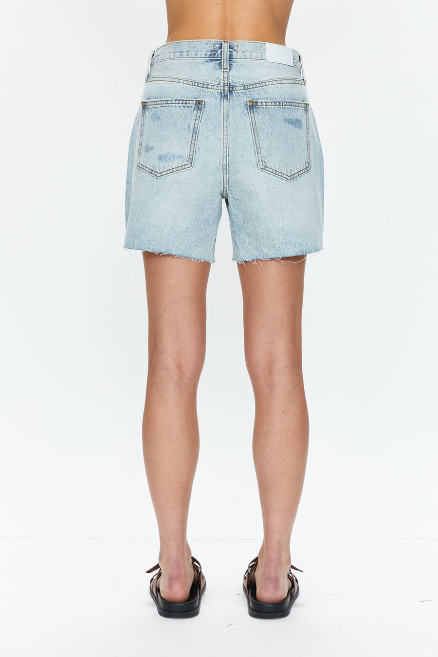 Pistola Devin High Rise Mom Cut Off Shorts in St Tropez – flat lay