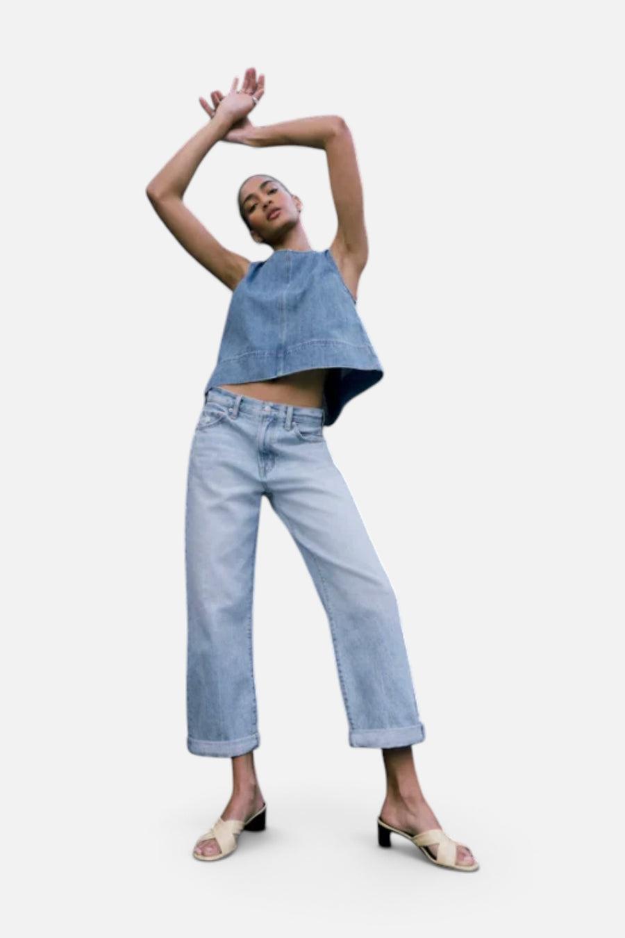 Pistola Donny Rolled Hem Boyfriend Jean in Old Blues – back view