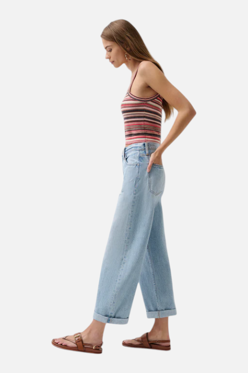 Pistola Donny Rolled Hem Boyfriend Jean in Old Blues – flat lay