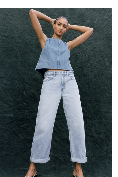 Pistola Donny Rolled Hem Boyfriend Jean in Old Blues – side view
