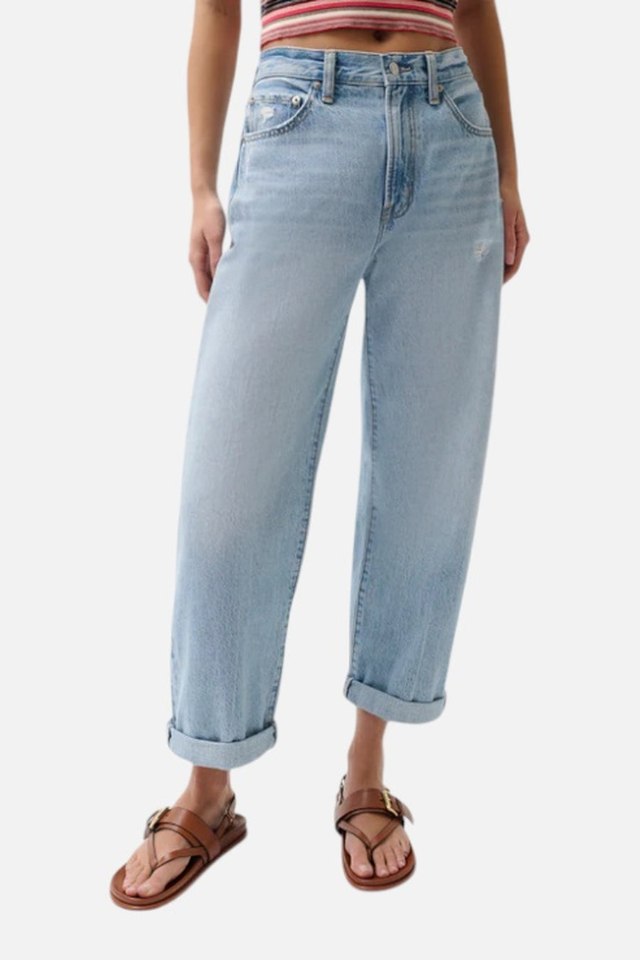 Pistola Donny Rolled Hem Boyfriend Jean in Old Blues – on model