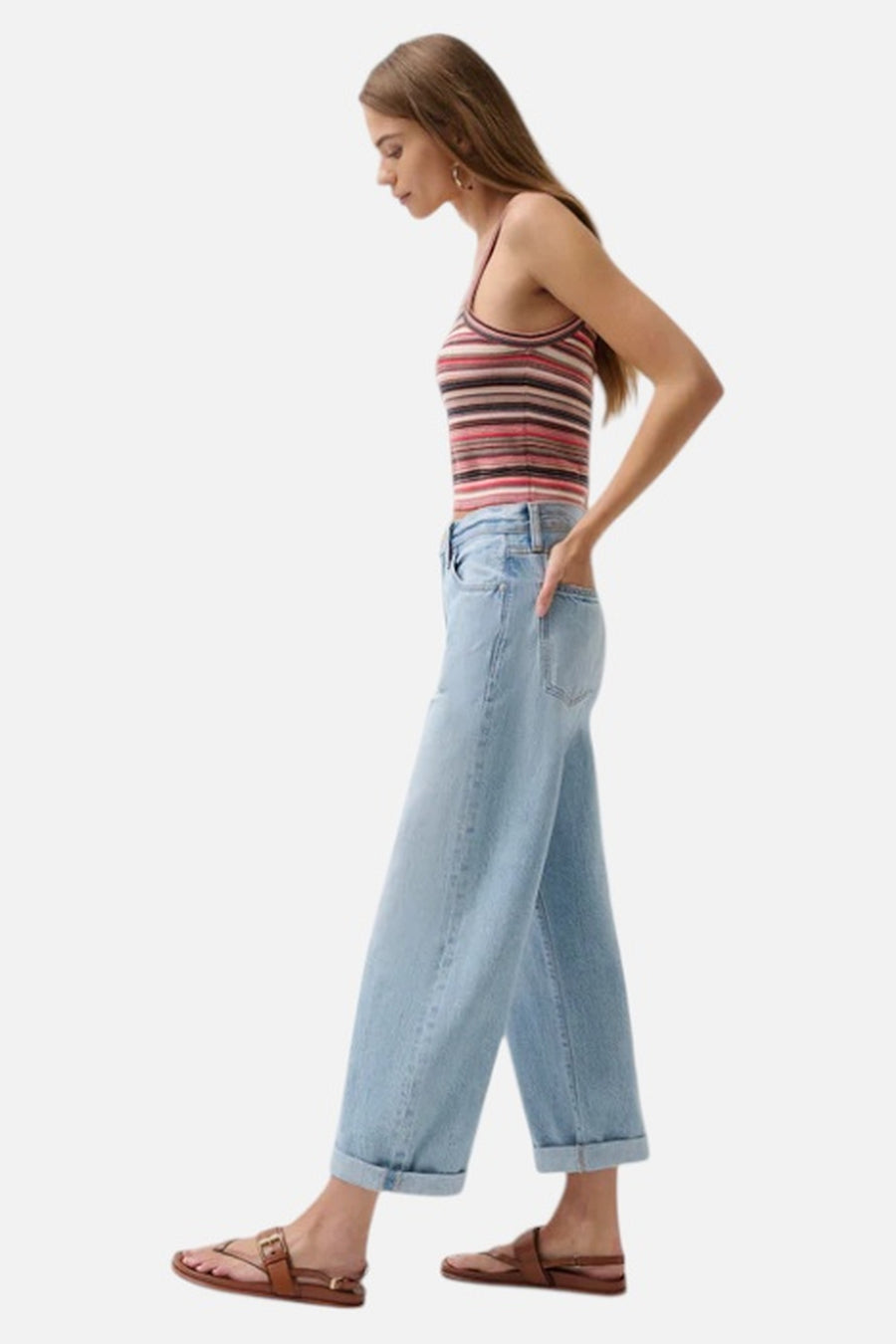 Pistola Donny Rolled Hem Boyfriend Jean in Old Blues – on model