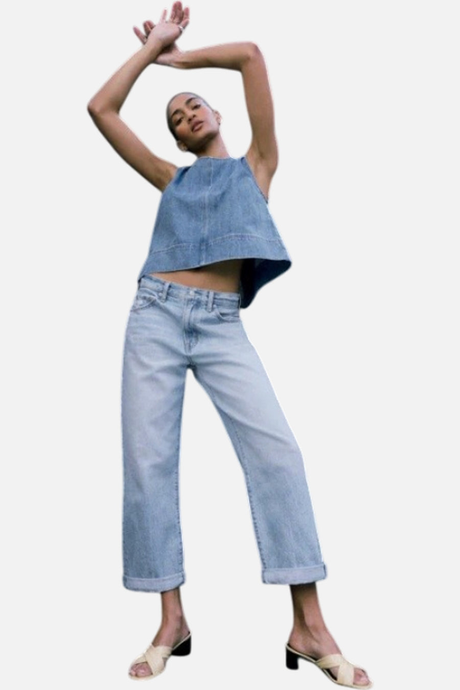 Pistola Donny Rolled Hem Boyfriend Jean in Old Blues – on model