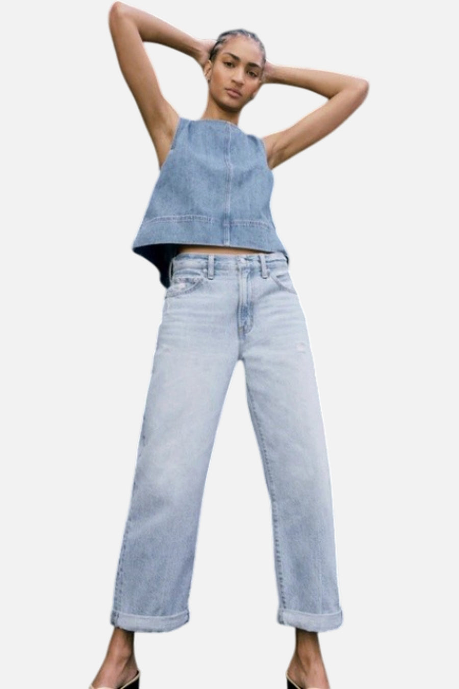 Pistola Donny Rolled Hem Boyfriend Jean in Old Blues – on model