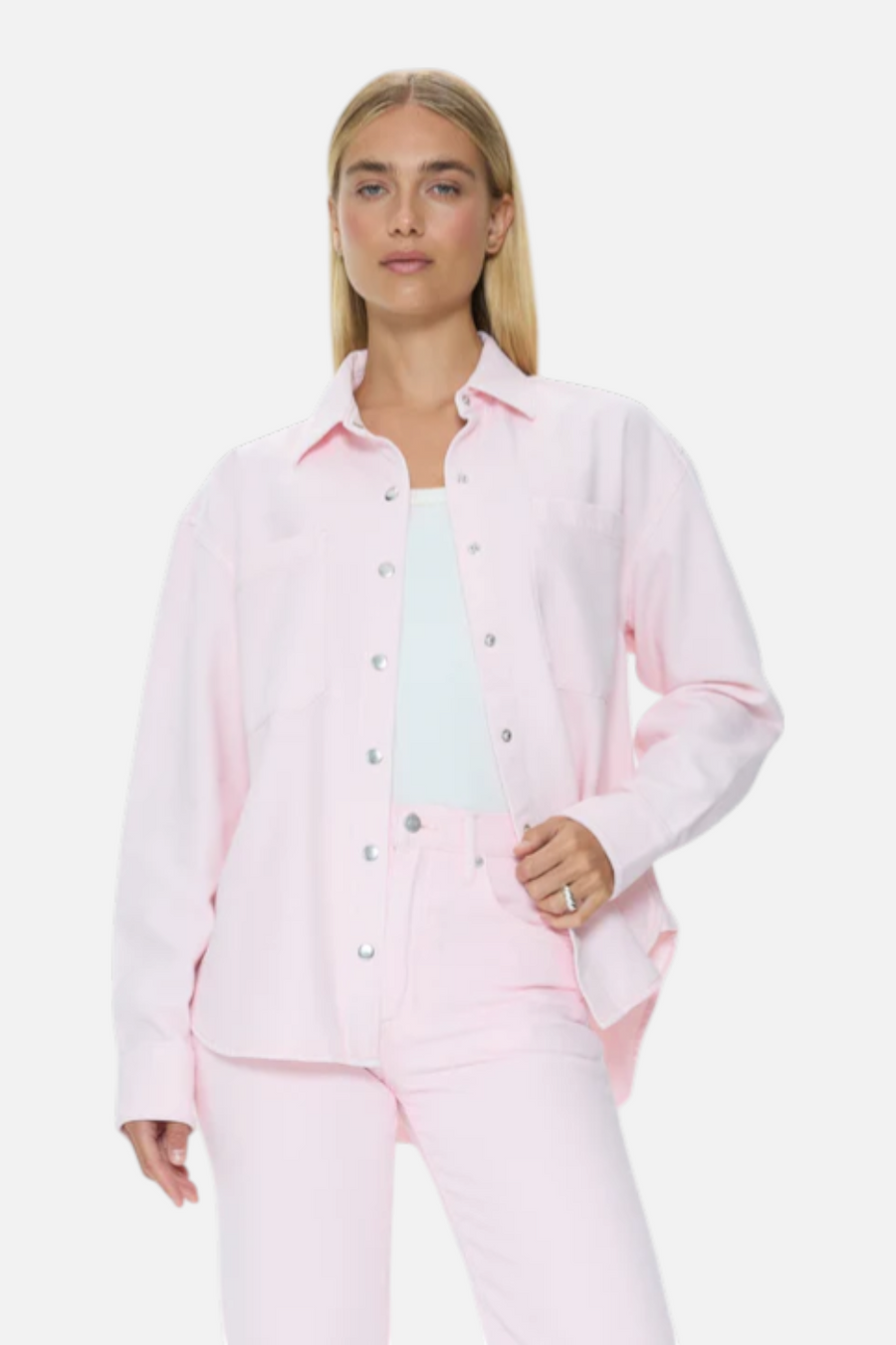 Pistola Elin Fluid Denim Shacket in Blush – back view