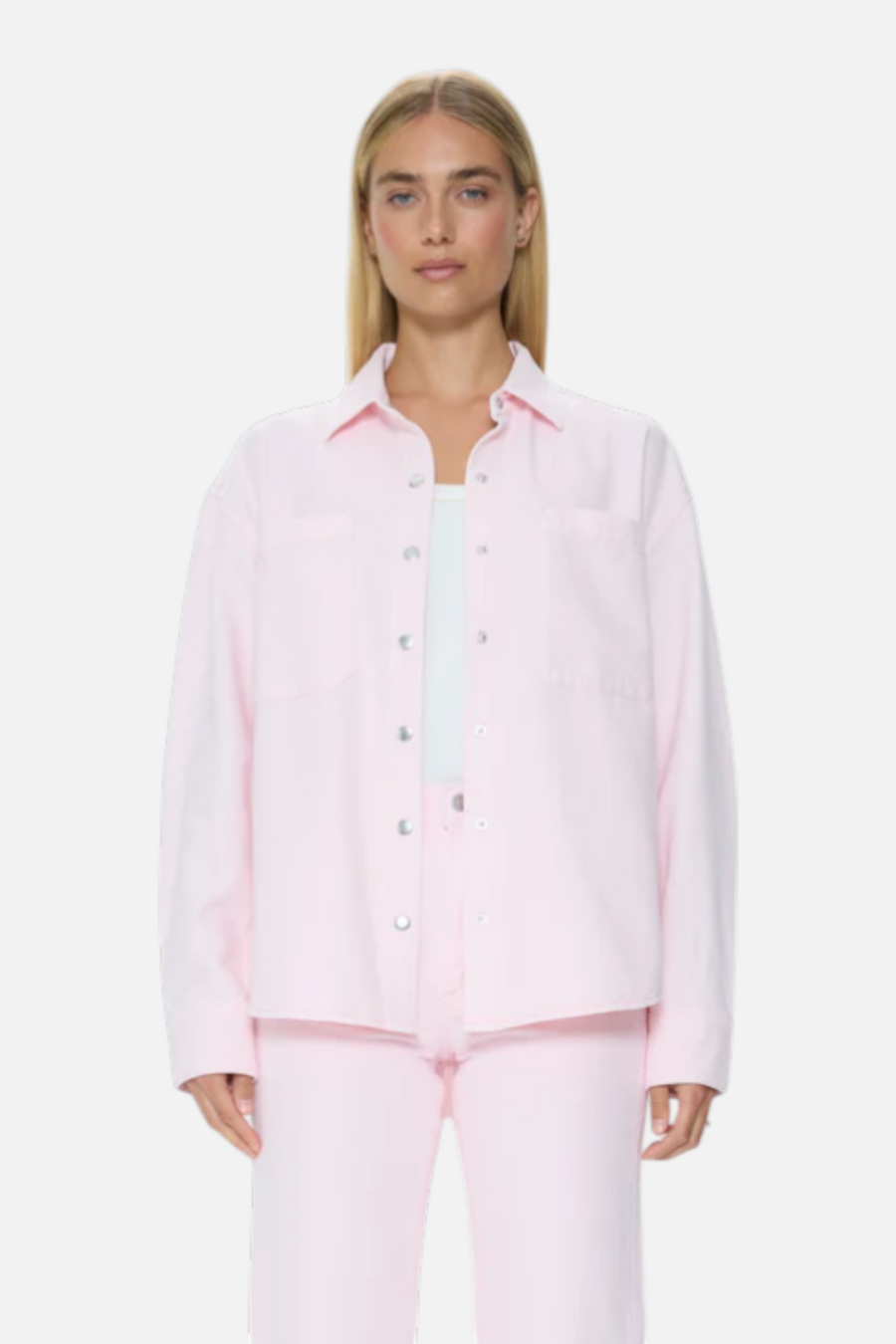 Pistola Elin Fluid Denim Shacket in Blush – front view