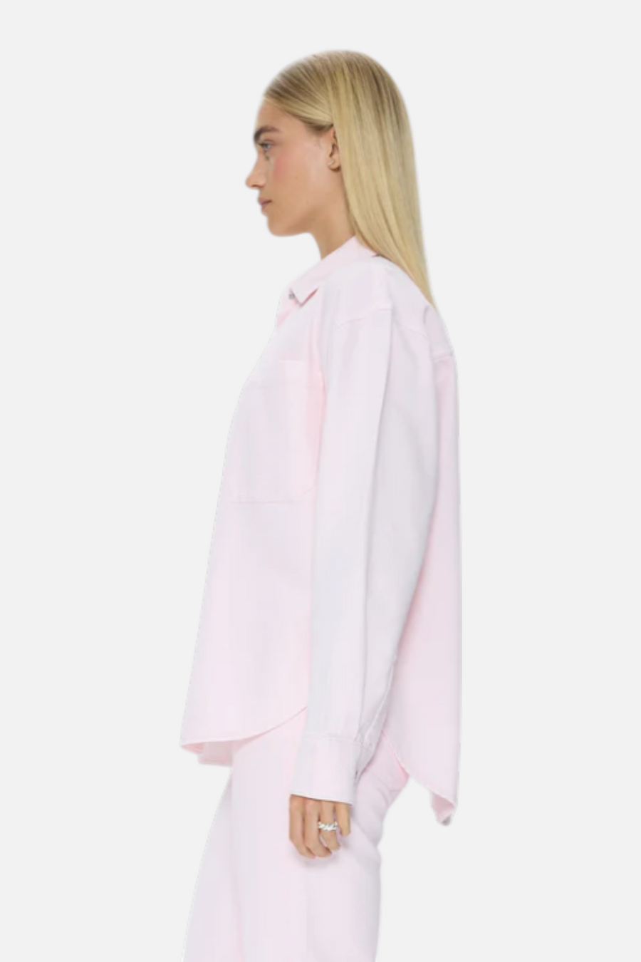 Pistola Elin Fluid Denim Shacket in Blush – side view