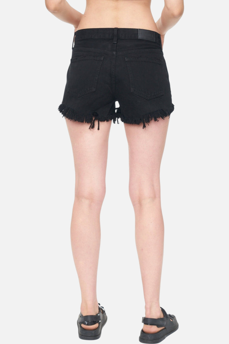 Pistola Gigi Low Rise Cut Off Shorts in Blackrock Distressed – on model