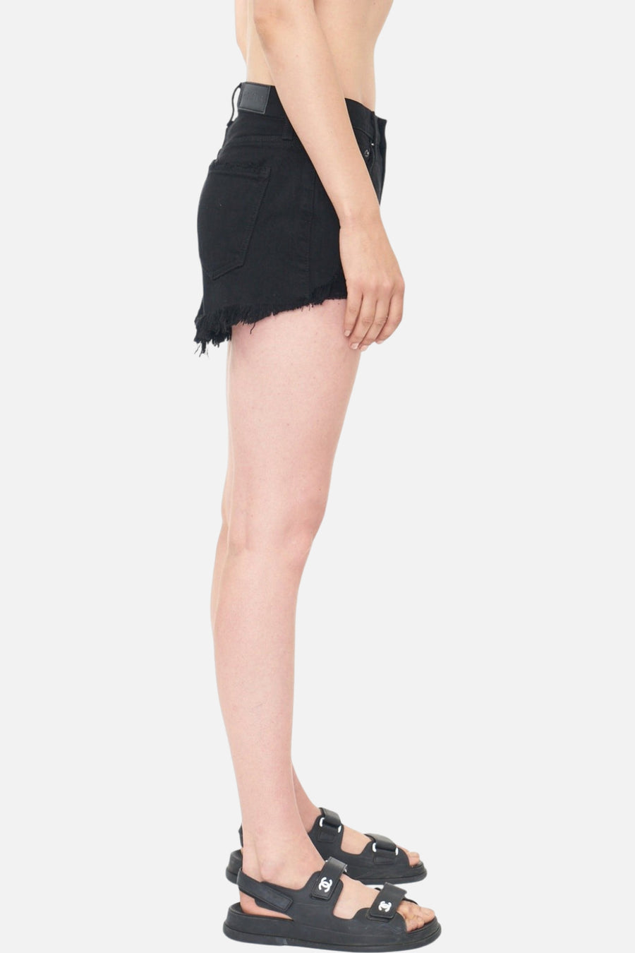 Pistola Gigi Low Rise Cut Off Shorts in Blackrock Distressed – on model