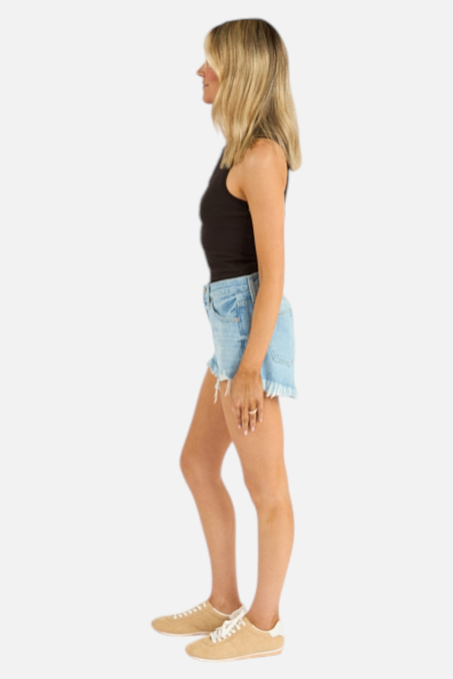 Pistola Gigi Shorts in Leisure Distressed – side view