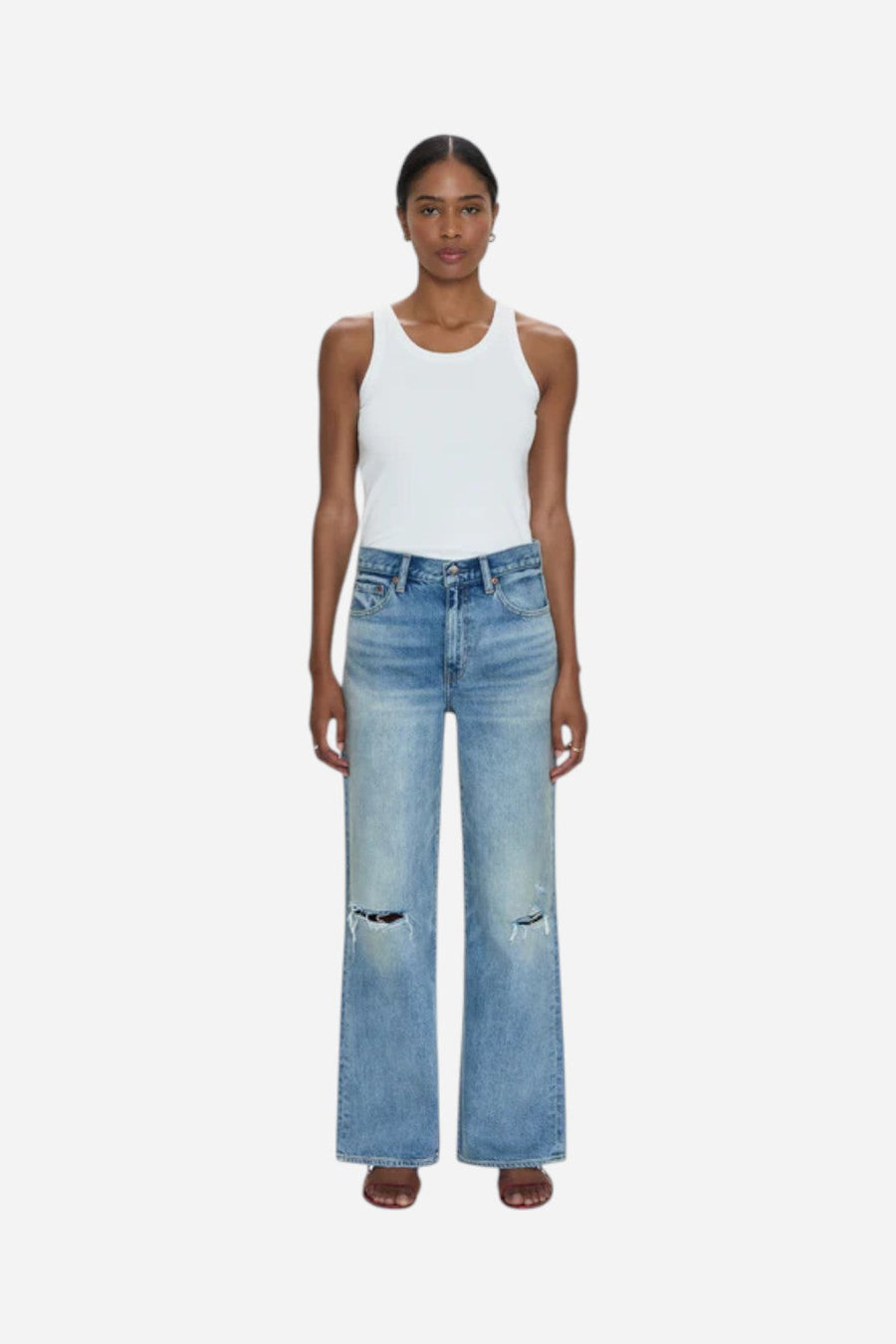 Pistola Hendrix High Rise Relaxed Jean - Apprentice Distressed – detail