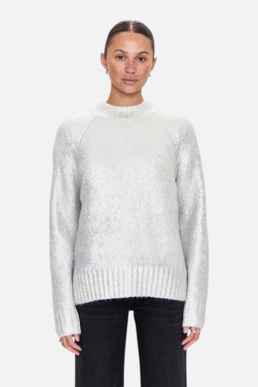 Pistola Ilana Mock Neck Raglan Sleeve Pullover Sweater in Silver Frost – front view