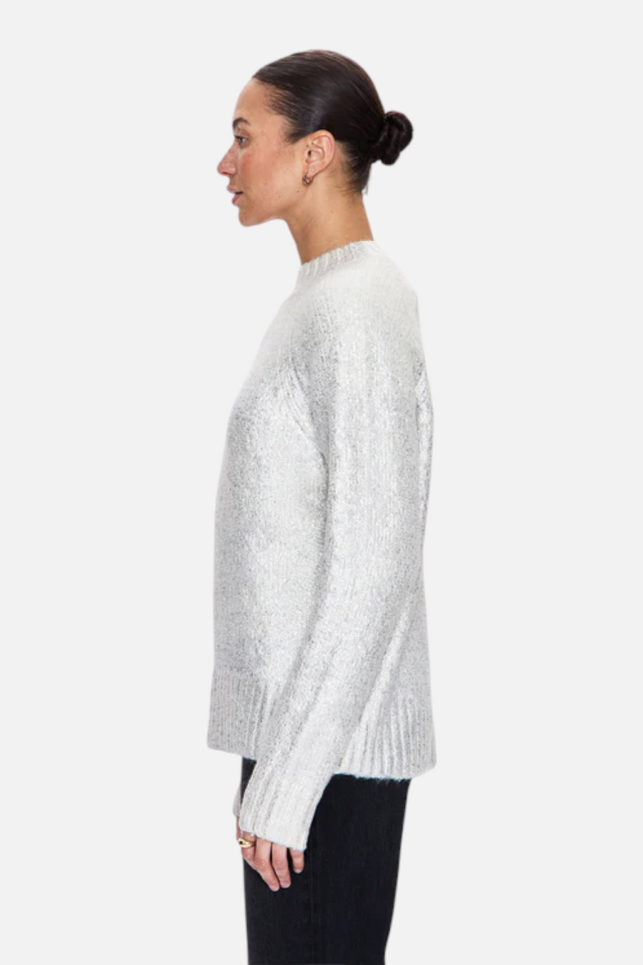 Pistola Ilana Mock Neck Raglan Sleeve Pullover Sweater in Silver Frost – side view