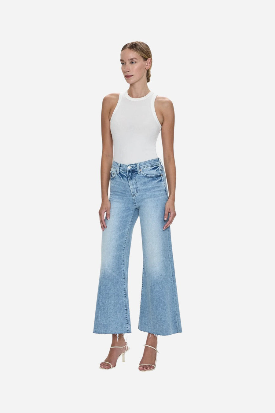 Pistola Izzy Mid Rise Wide Leg Crop in Strive – flat lay
