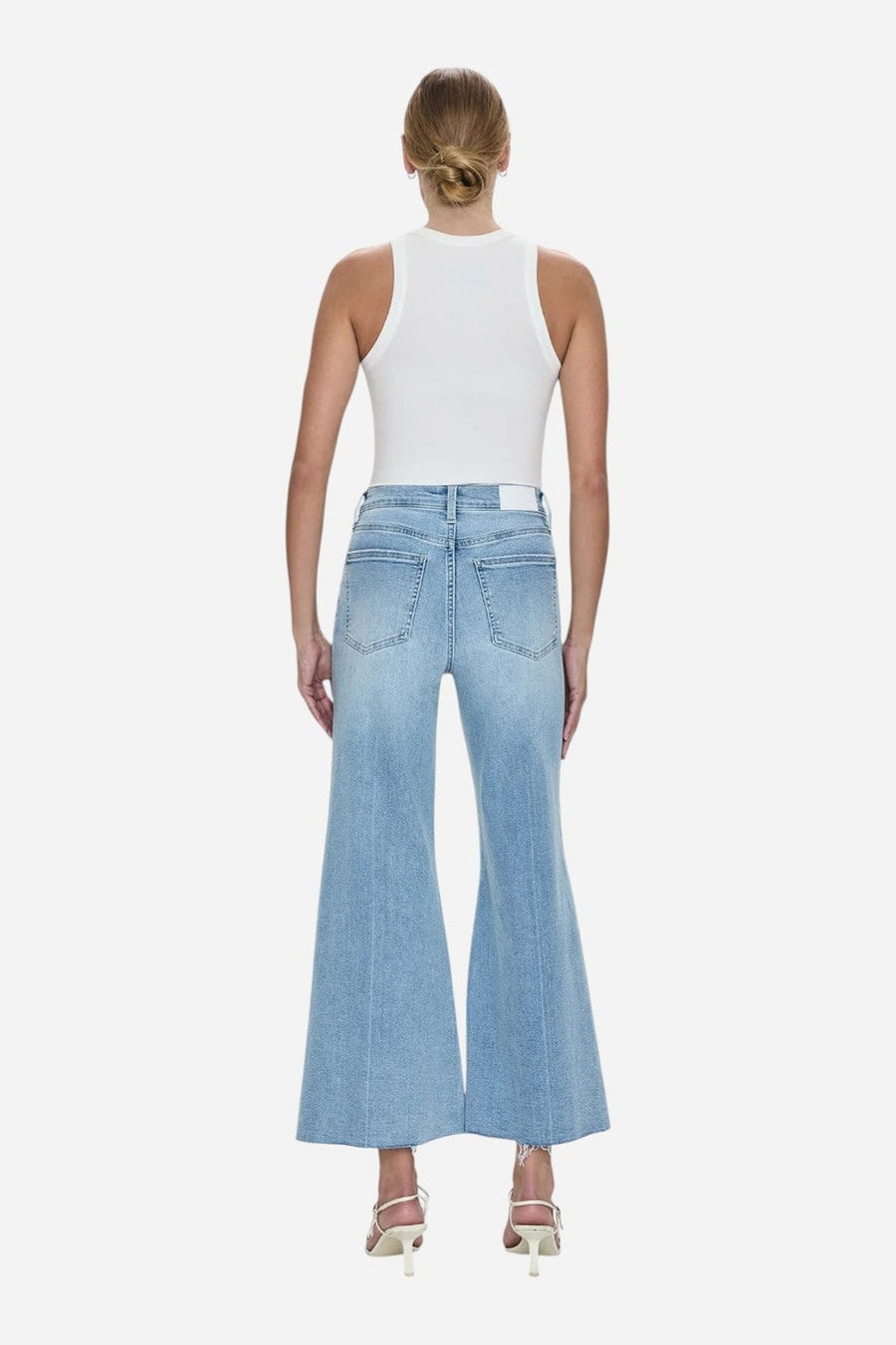 Pistola Izzy Mid Rise Wide Leg Crop in Strive – on model