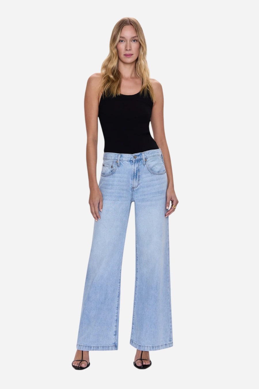 Pistola Jadyn Low Slung Palazzo Jean in Chateau – flat lay