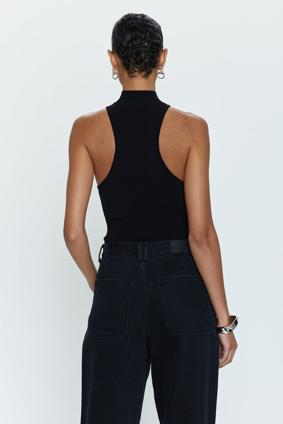 Pistola Janessa Mock Neck Bodysuit in Midnight – detail