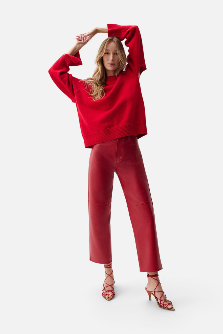 Pistola Jett Alt-Leather High Rise Bowed Straight Pant in Savvy Red – alternate