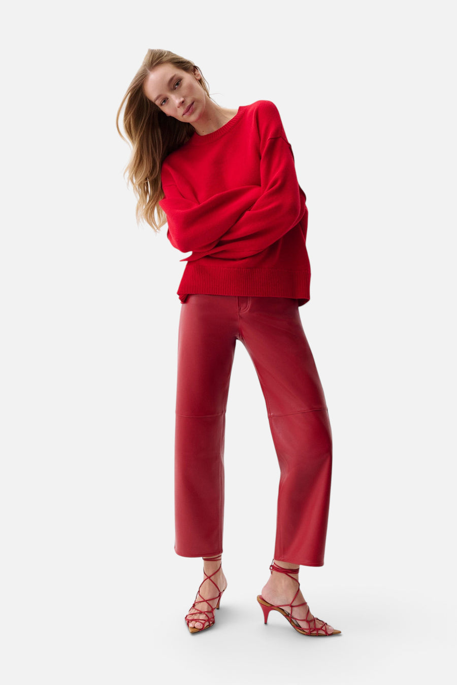 Pistola Jett Alt-Leather High Rise Bowed Straight Pant in Savvy Red – alternate