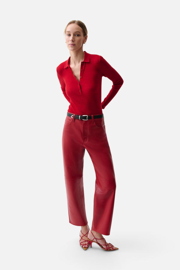 Pistola Jett Alt-Leather High Rise Bowed Straight Pant in Savvy Red