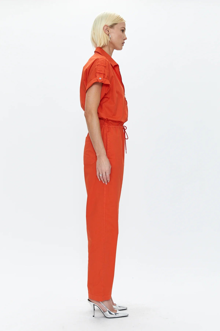 Pistola Jordan Short Sleeve Zip Front Jumpsuit in Poppy – back view