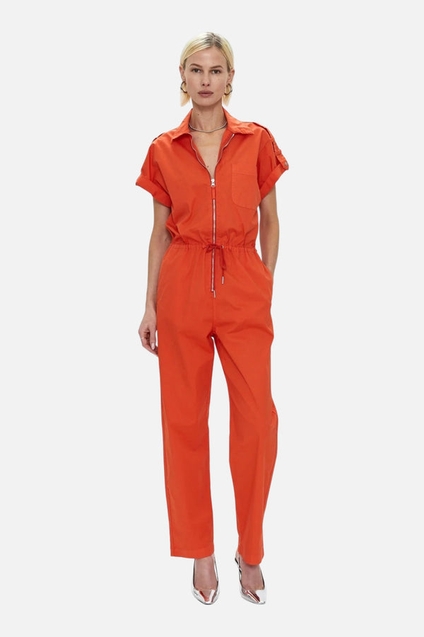 Pistola Jordan Short Sleeve Zip Front Jumpsuit in Poppy