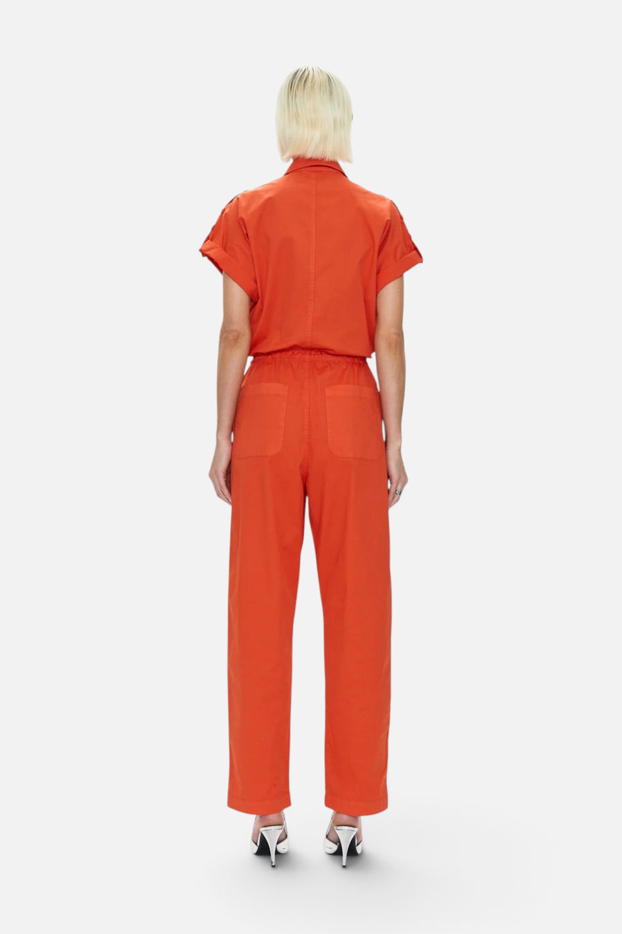 Pistola Jordan Short Sleeve Zip Front Jumpsuit in Poppy – side view