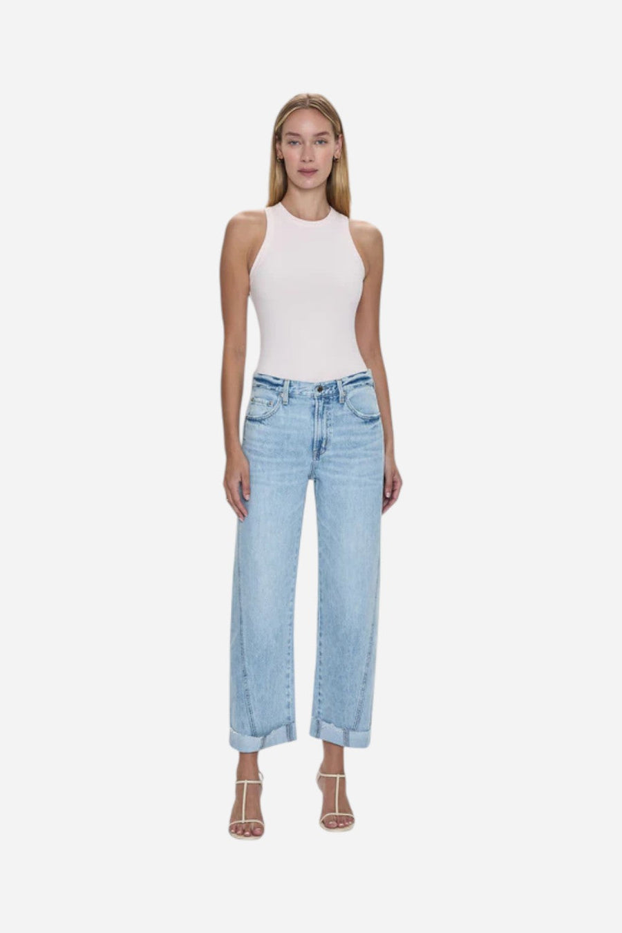Pistola Kacey Mid Rise Cuffed Straight Jean - Berkeley – back view