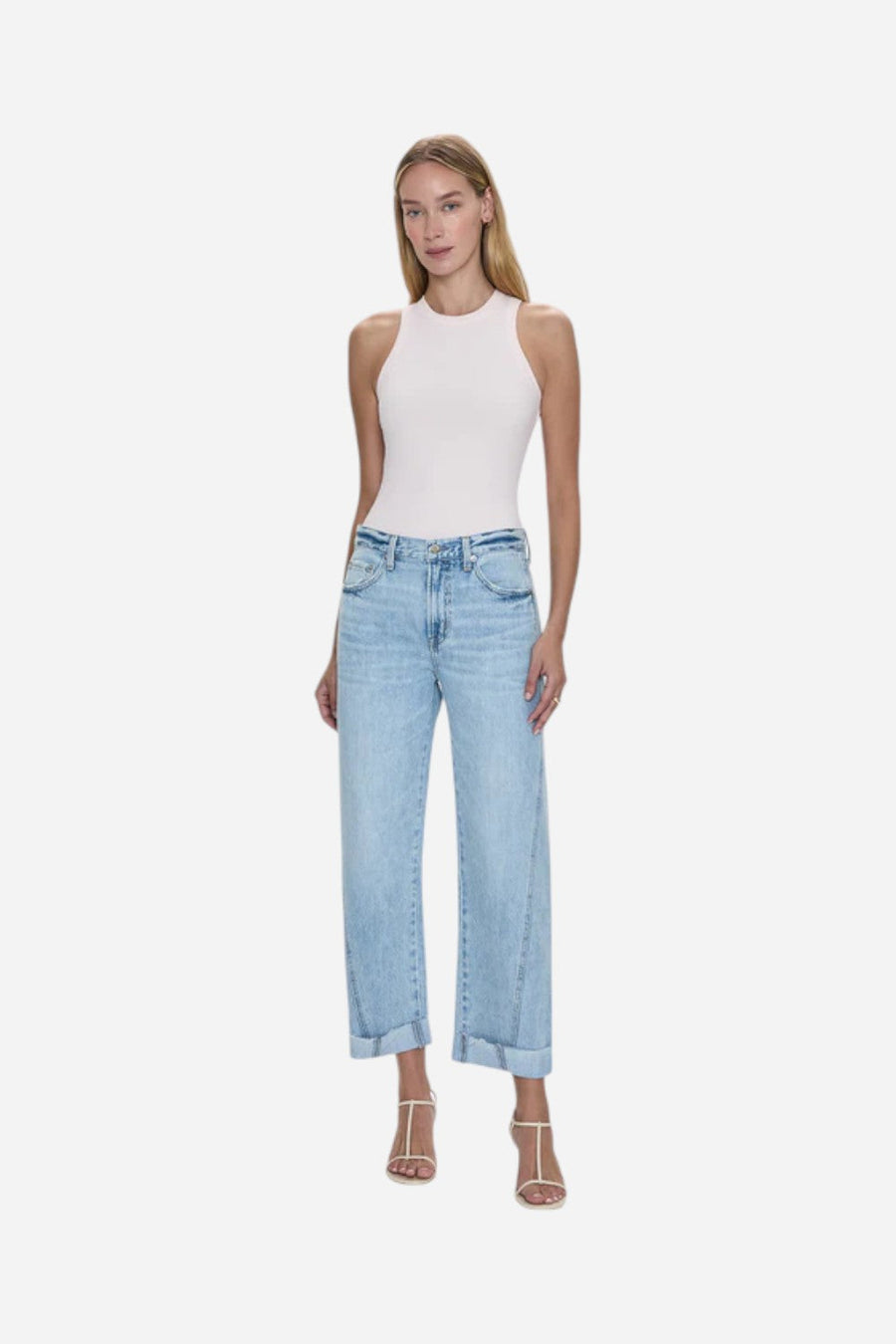 Pistola Kacey Mid Rise Cuffed Straight Jean - Berkeley – flat lay